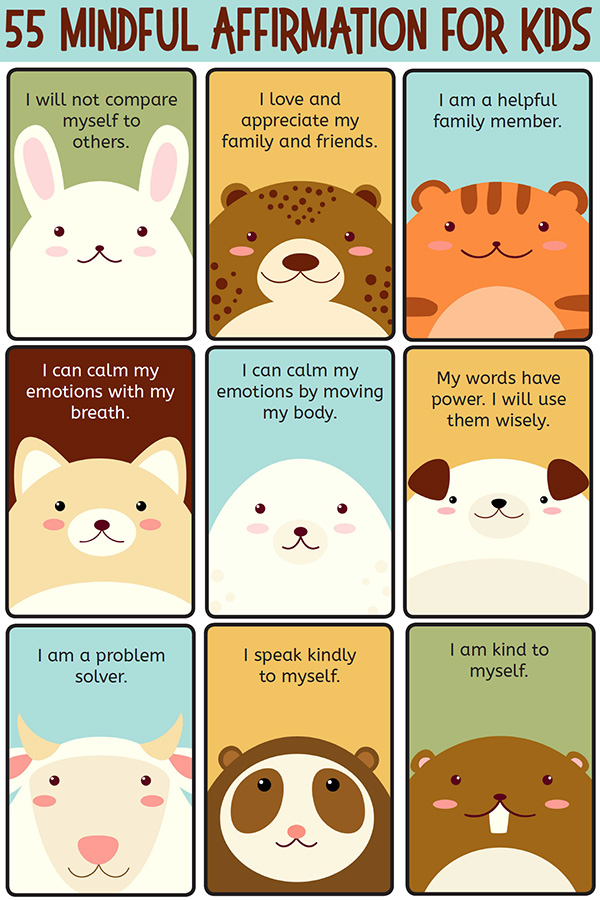 55 Powerful Mindful Affirmations for Kids Printable Cards