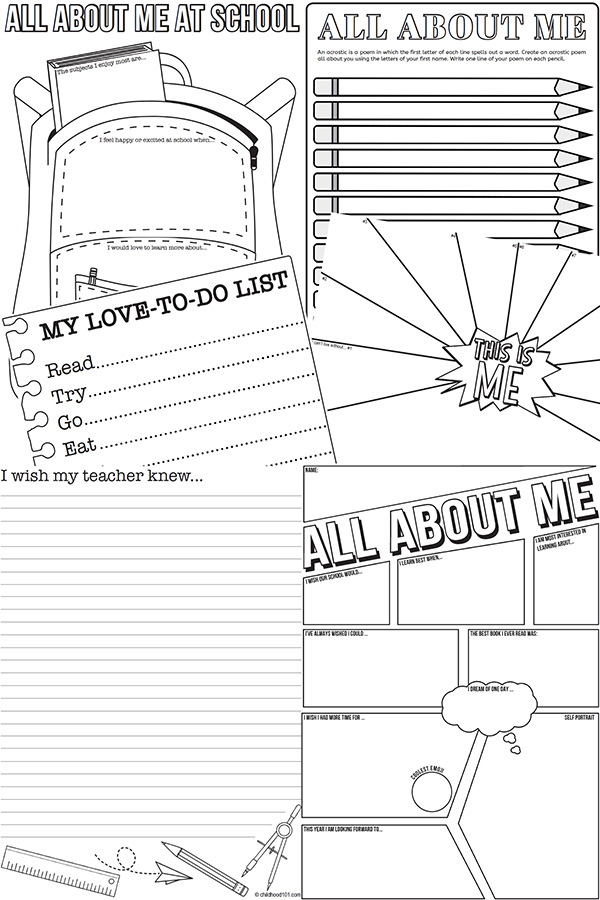 All about me activity sheets for back to school