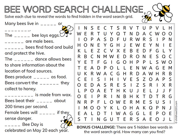 Bee word search free printable