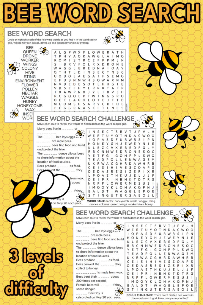 Bee word search printable
