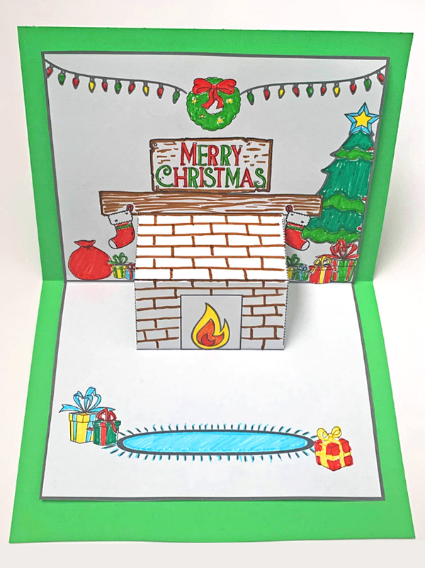 Christmas Mantlepiece Pop Up Card Printable