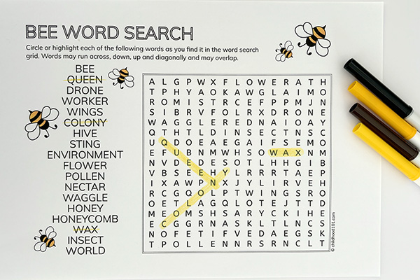 Free printable bee word search