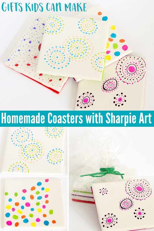 Gifts Ideas Kids Can Make: Coasters with Sharpie Art. Great for Christmas, Fathers and Mothers Day.