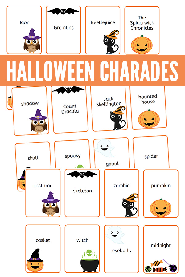 Printable Halloween charades game cards