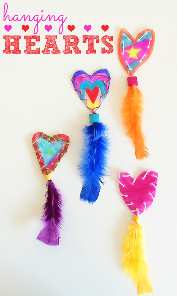 Hanging hearts Valentines craft idea for kids