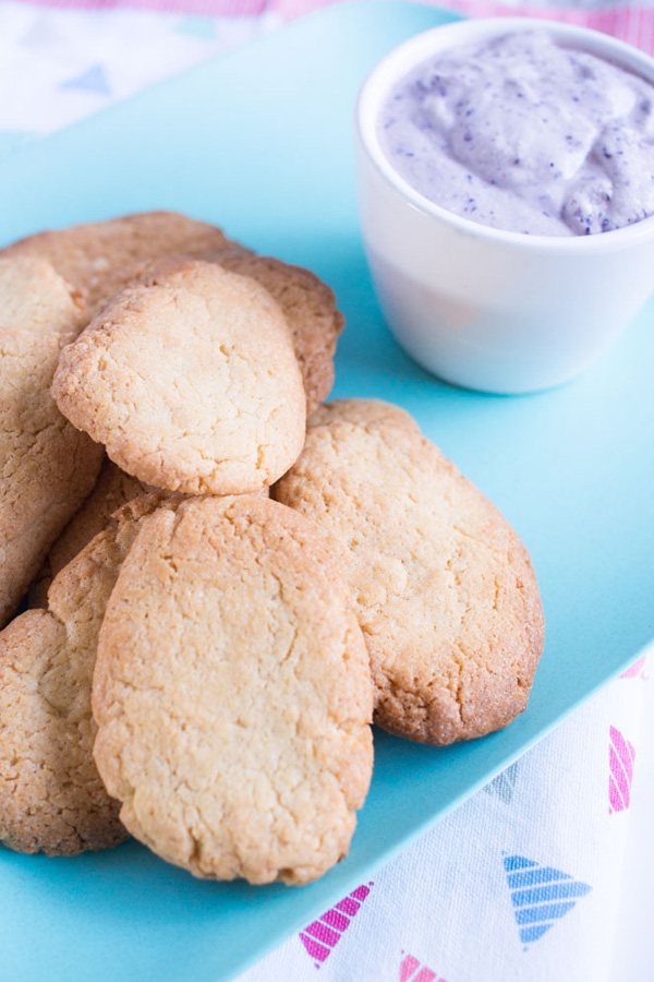 Homemade biscuit yoghurt dippers with berry yoghurt. Great snack or lunch box recipe idea.