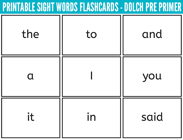 Printable sight words flashcards