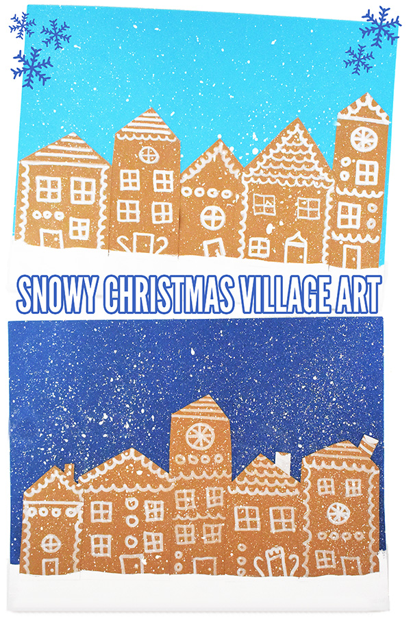 Snowy Christmas gingerbread village art