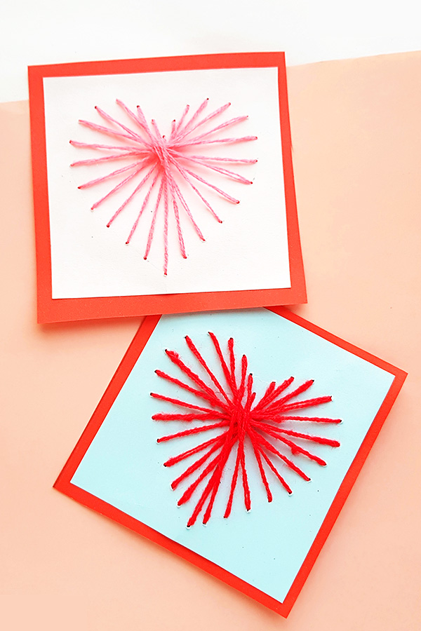 String art heart card craft for school age kids