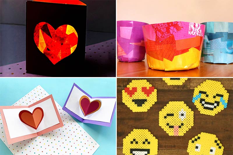 four art and craft activities for tween summer camp - lantern, cards, pots, emoji keychains