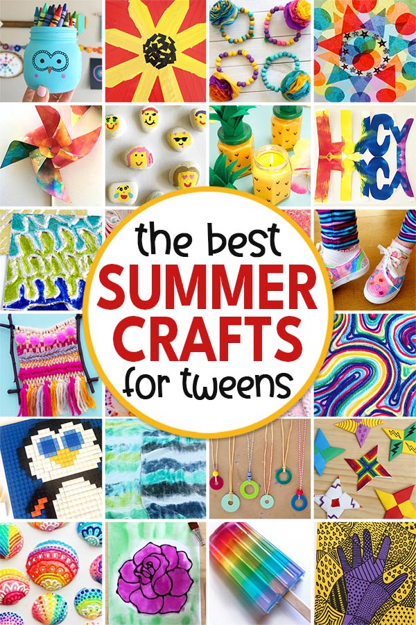 collage of summer crafts for tweens