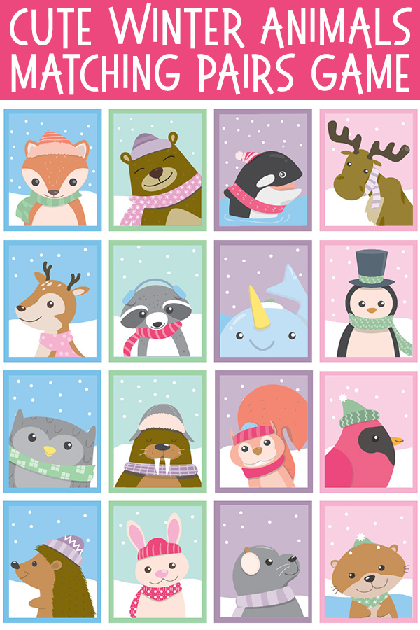 Winter Animals Matching Pairs Memory Game